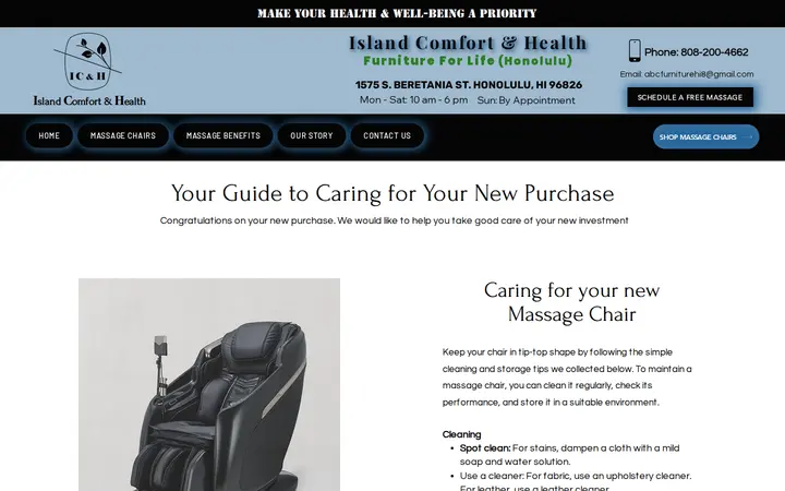 /product-care — Island Comfort and Health -Furniture For Life Massage Chairs