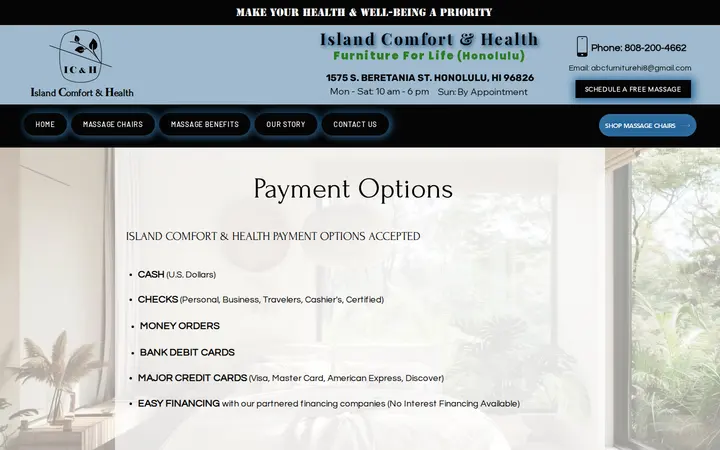 /payment-options — Island Comfort and Health -Furniture For Life Massage Chairs