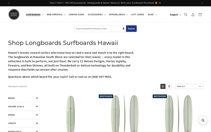 /collections/shop-longboards-surfboards-honolulu-hawaii — Hawaiian South Shore