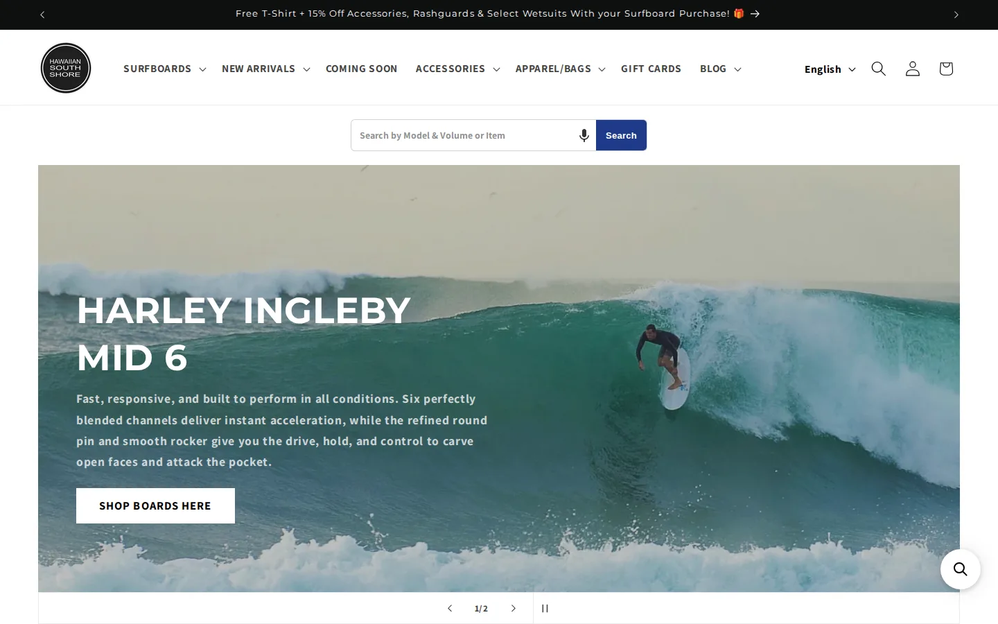 Captured website of Hawaiian South Shore
