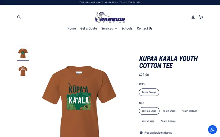 /products/kupaa-kaala-youth-cotton-tee — Warrior Printing