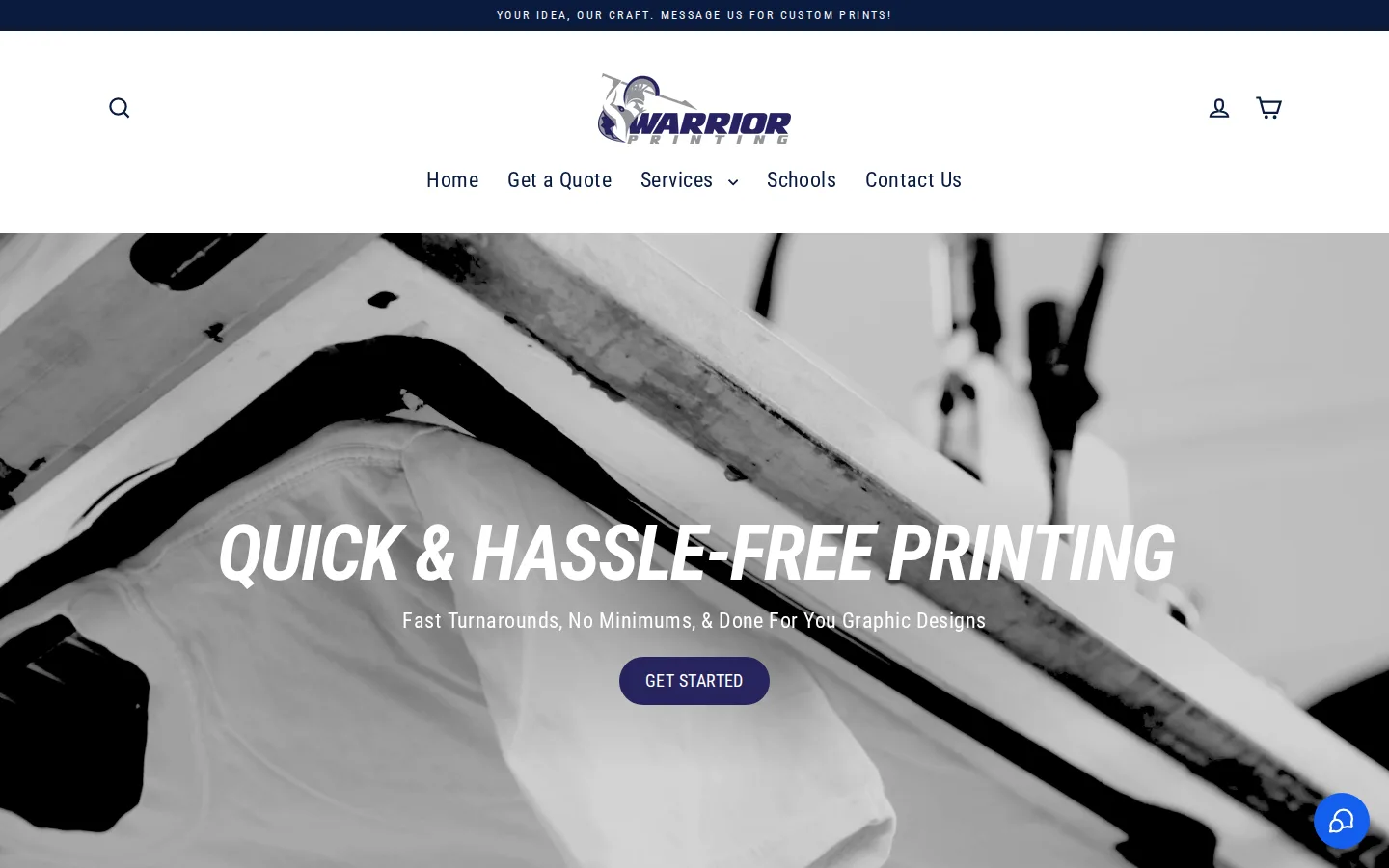 Captured website of Warrior Printing