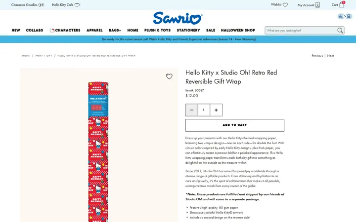 /collections/party-gift/products/hello-kitty-x-studio-oh-retro-red-reversible-gift-wrap — Sanrio Surprises