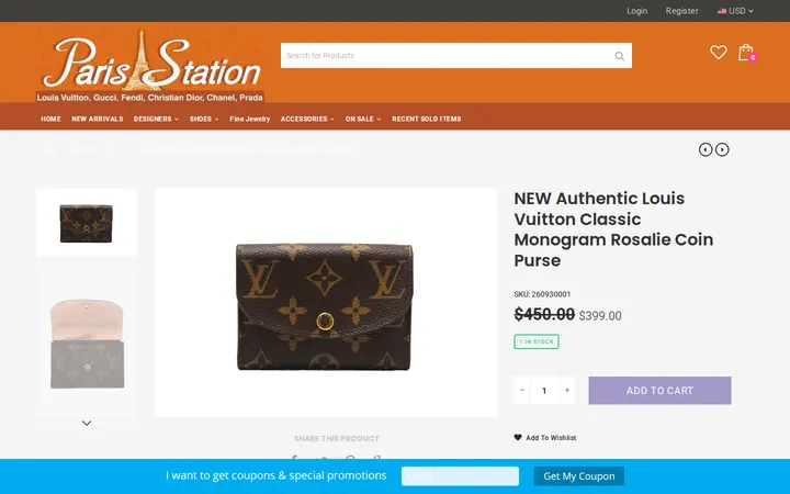 /collections/new-arrivals/products/new-authentic-louis-vuitton-classic-monogram-rosalie-coin-purse — Paris Station