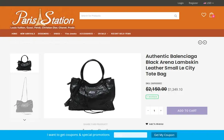 /collections/new-arrivals/products/authentic-balenciaga-black-arena-lambskin-leather-small-le-city-tote-bag — Paris Station