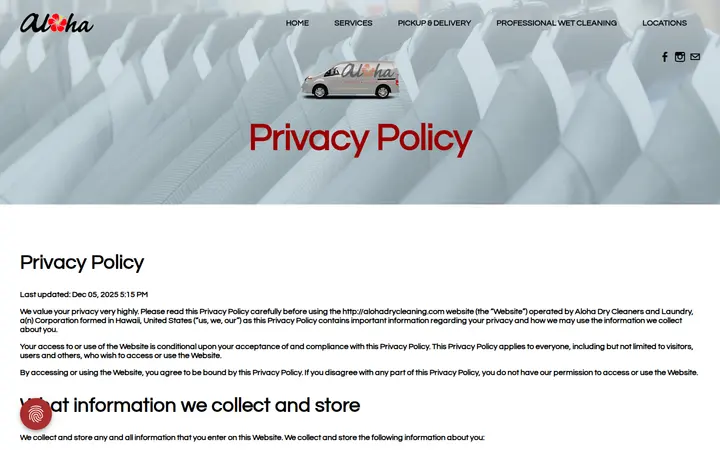 /policies.html — Aloha Dry Cleaners and Laundry