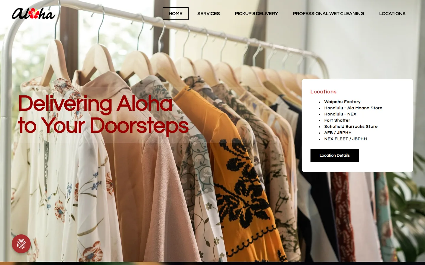 Captured website of Aloha Dry Cleaners and Laundry