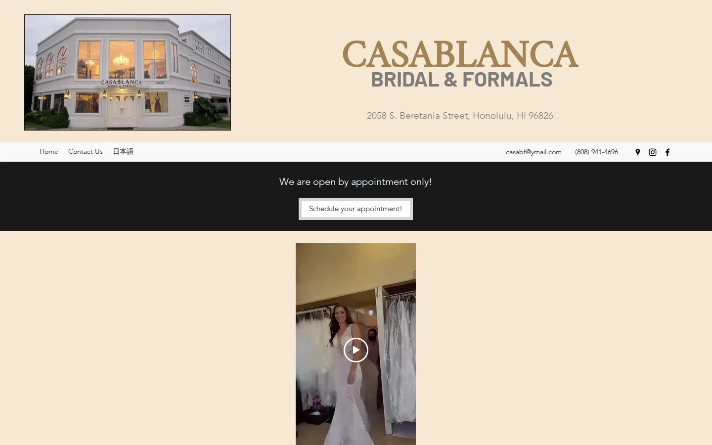 Captured website of Casablanca Bridal & Formals