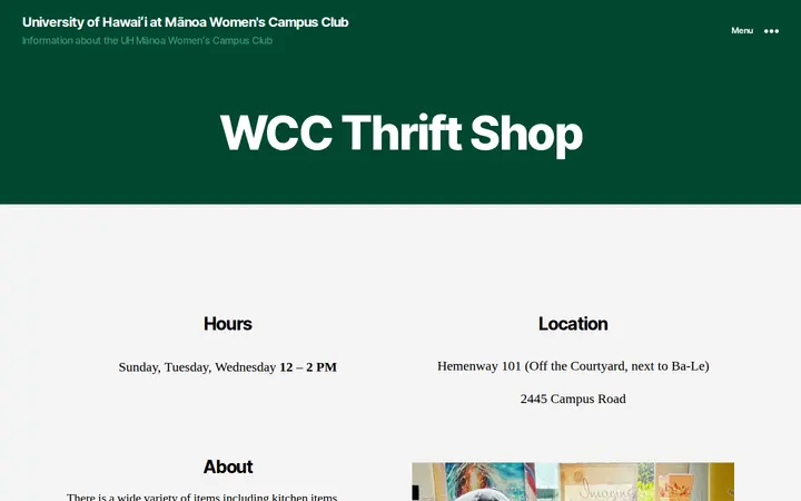 Website of UH Women’s Campus Club Thrift Shop