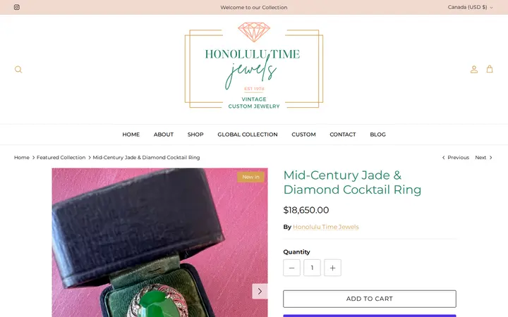 /collections/featured-collection/products/retro-18k-colombian-emerald-diamond-ring-copy-1 — Honolulu Time Jewels
