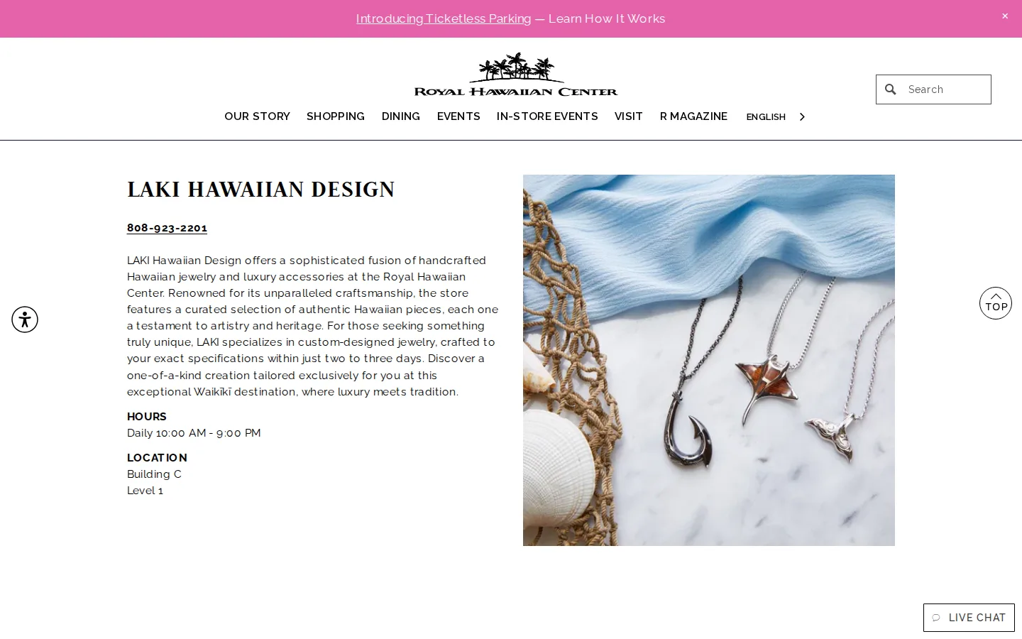Captured website of Laki Hawaiian Design
