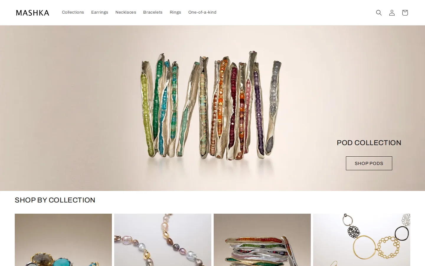 Captured website of Mashka Jewelry
