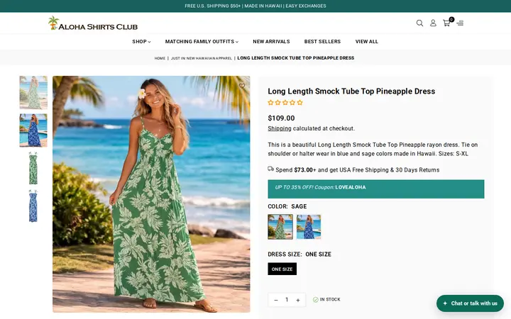 /collections/just-in-new-arrivals/products/long-smock-tube-top-pineapple-dress — Aloha Shirts Club