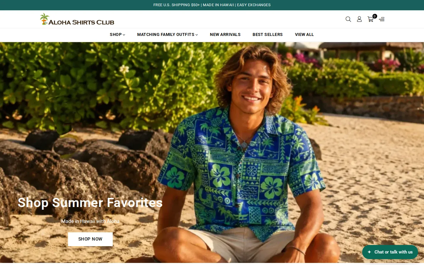 Captured website of Aloha Shirts Club