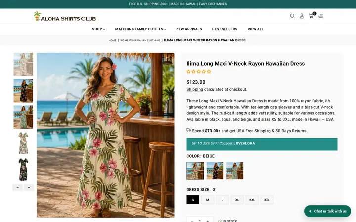 /collections/womens-hawaiian-clothing/products/ilima-long-maxi-v-neck-rayon-hawaiian-dress — Aloha Shirts Club