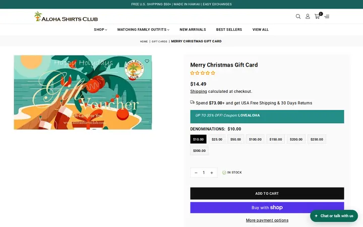 /collections/gift-cards/products/merry-christmas-gift-card — Aloha Shirts Club