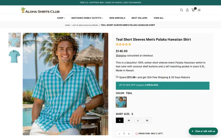 /collections/just-in-new-arrivals/products/teal-short-sleeves-mens-palaka-hawaiian-shirt — Aloha Shirts Club
