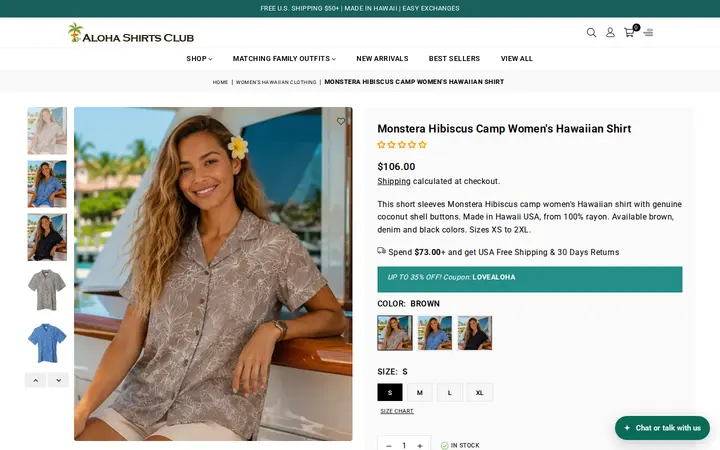 /collections/womens-hawaiian-clothing/products/monstera-hibiscus-camp-womens-hawaiian-shirt — Aloha Shirts Club