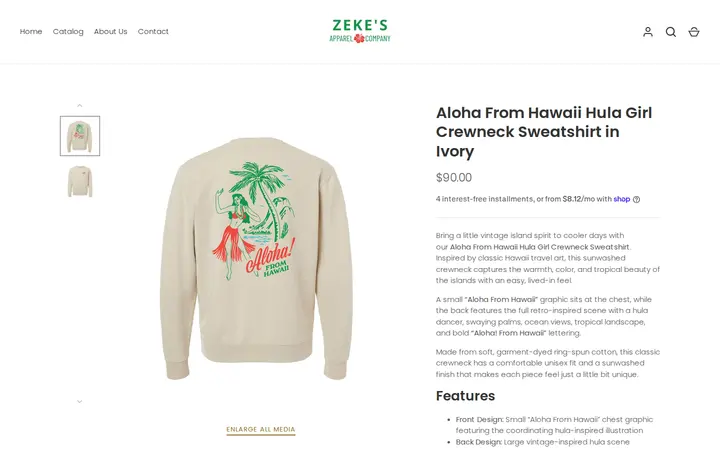 /collections/hawaii-collection/products/aloha-from-hawaii-hula-girl-crewneck-in-ivory — Zeke's Apparel Company