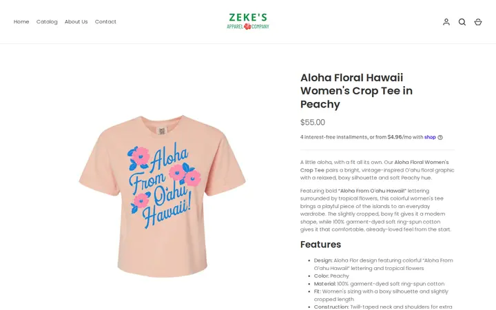 /collections/hawaii-collection/products/aloha-floral-hawaii-womens-crop-tee-peachy — Zeke's Apparel Company