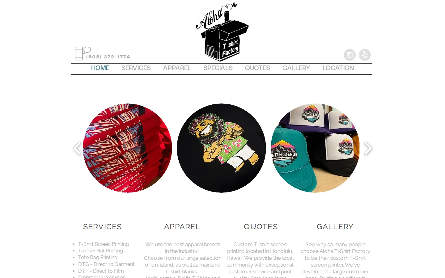 Captured website of Aloha T-Shirt Factory