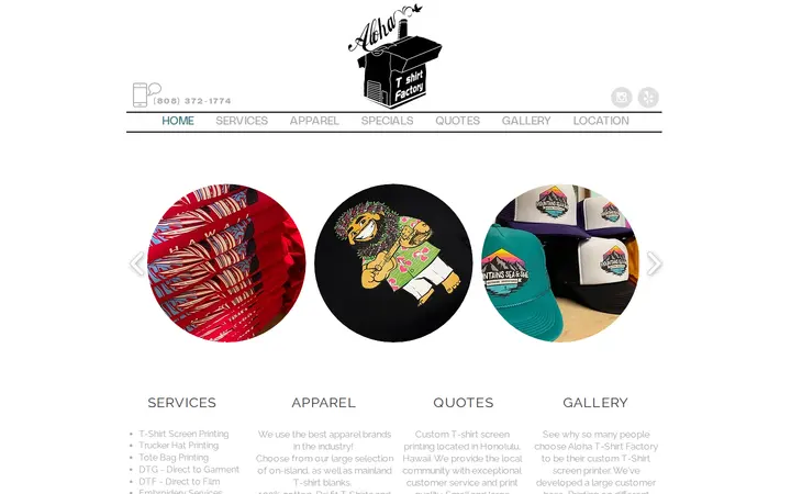 Website of Aloha T-Shirt Factory