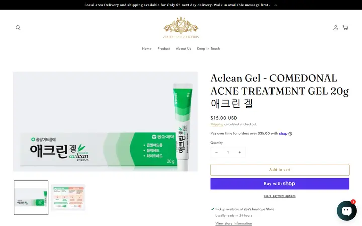 /products/aclean-gel-comedonal-acne-treatment-gel-20g-%EC%95%A0%ED%81%AC%EB%A6%B0-%EA%B2%94 — Zea's Boutique Collection